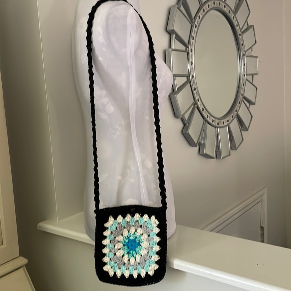 Hand Crochet Shoulder Bag Crossbody Bag Crochet Granny Square BOHO - 100% Cotton - Picture 3 of 16